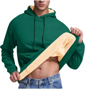 Men's Pullover Hoodie Thick Sherpa Lined Sweatshirt with Kangaroo Pocket Warm Fleece Hoodies for Winter 2025