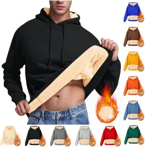 Men's Pullover Hoodie Thick Sherpa Lined Sweatshirt with Kangaroo Pocket Warm Fleece Hoodies for Winter 2025