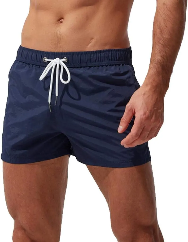 Mens Quick Dry Swim Trunks No Liner Elastic Waist Drawstring 5 Inch Swimwear Breathable Summer Island Vocation Beach Shorts