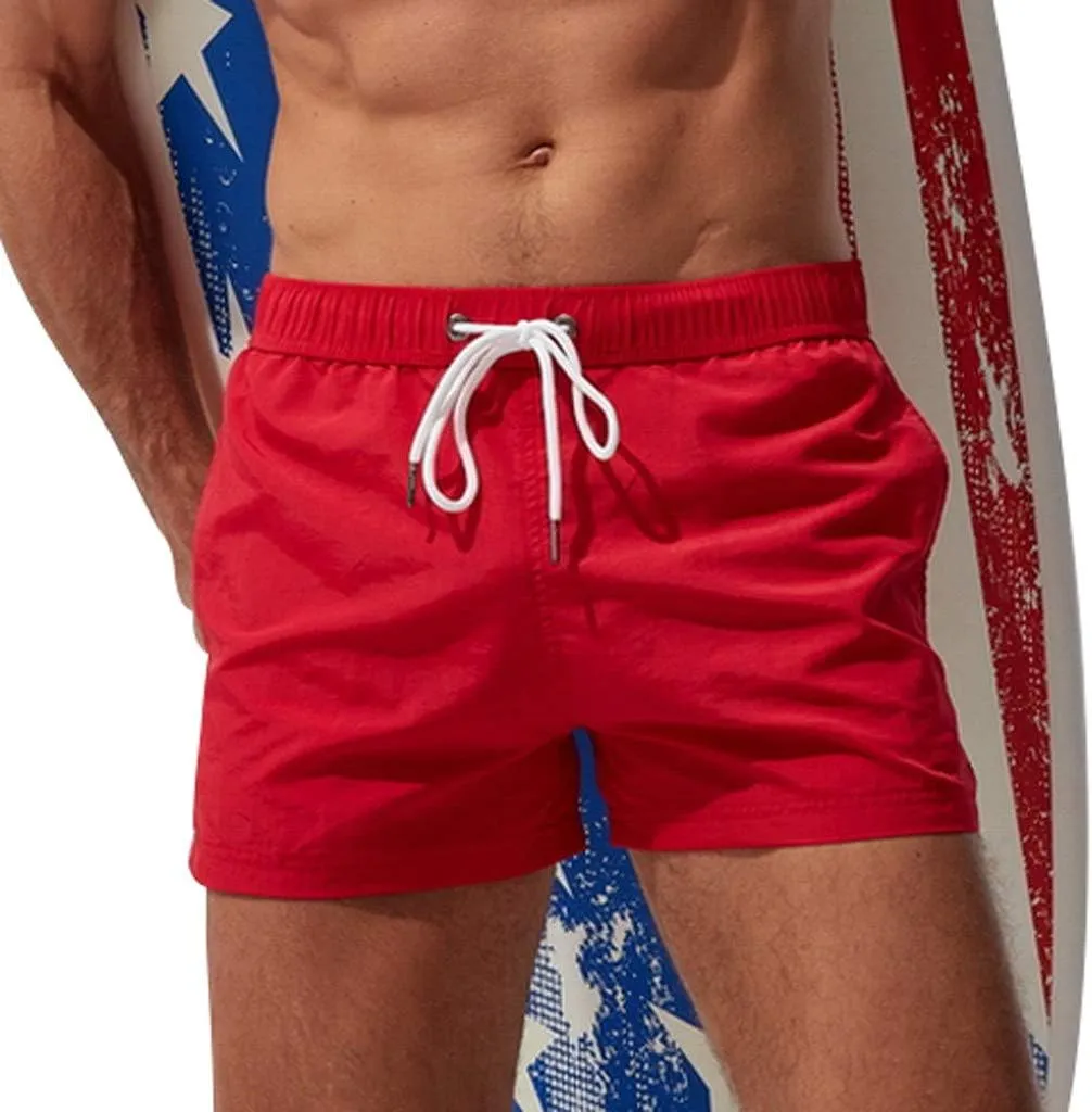 Mens Quick Dry Swim Trunks No Liner Elastic Waist Drawstring 5 Inch Swimwear Breathable Summer Island Vocation Beach Shorts