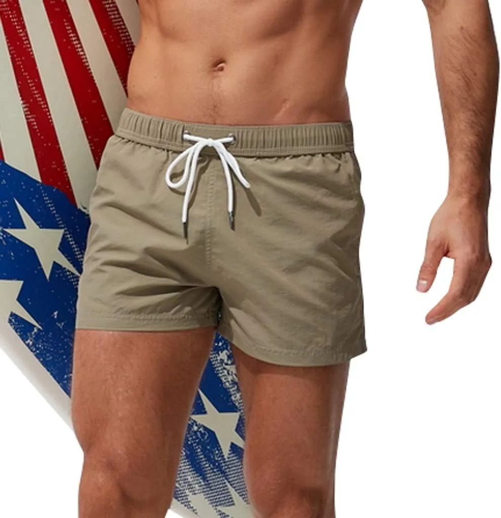 Mens Quick Dry Swim Trunks No Liner Elastic Waist Drawstring 5 Inch Swimwear Breathable Summer Island Vocation Beach Shorts