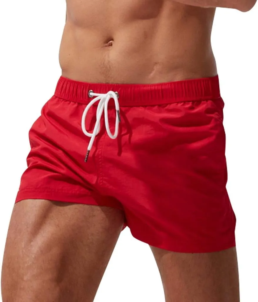 Mens Quick Dry Swim Trunks No Liner Elastic Waist Drawstring 5 Inch Swimwear Breathable Summer Island Vocation Beach Shorts