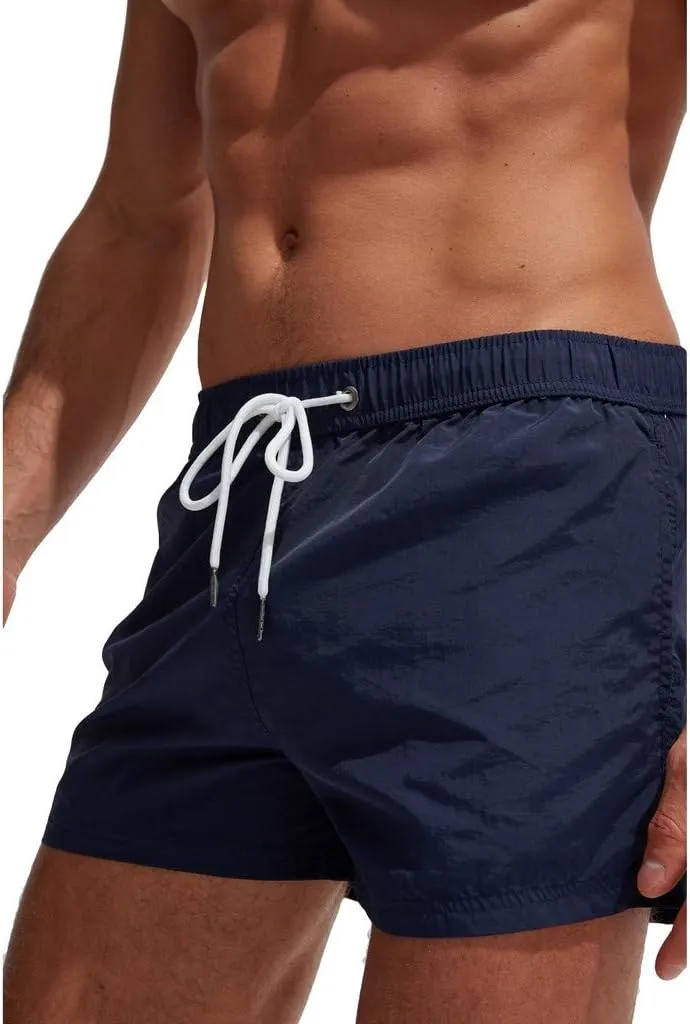 Mens Quick Dry Swim Trunks No Liner Elastic Waist Drawstring 5 Inch Swimwear Breathable Summer Island Vocation Beach Shorts