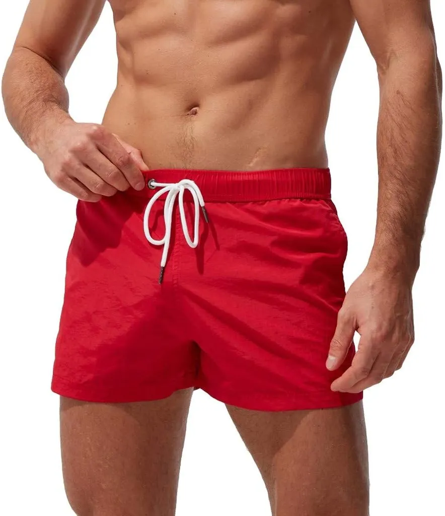 Mens Quick Dry Swim Trunks No Liner Elastic Waist Drawstring 5 Inch Swimwear Breathable Summer Island Vocation Beach Shorts