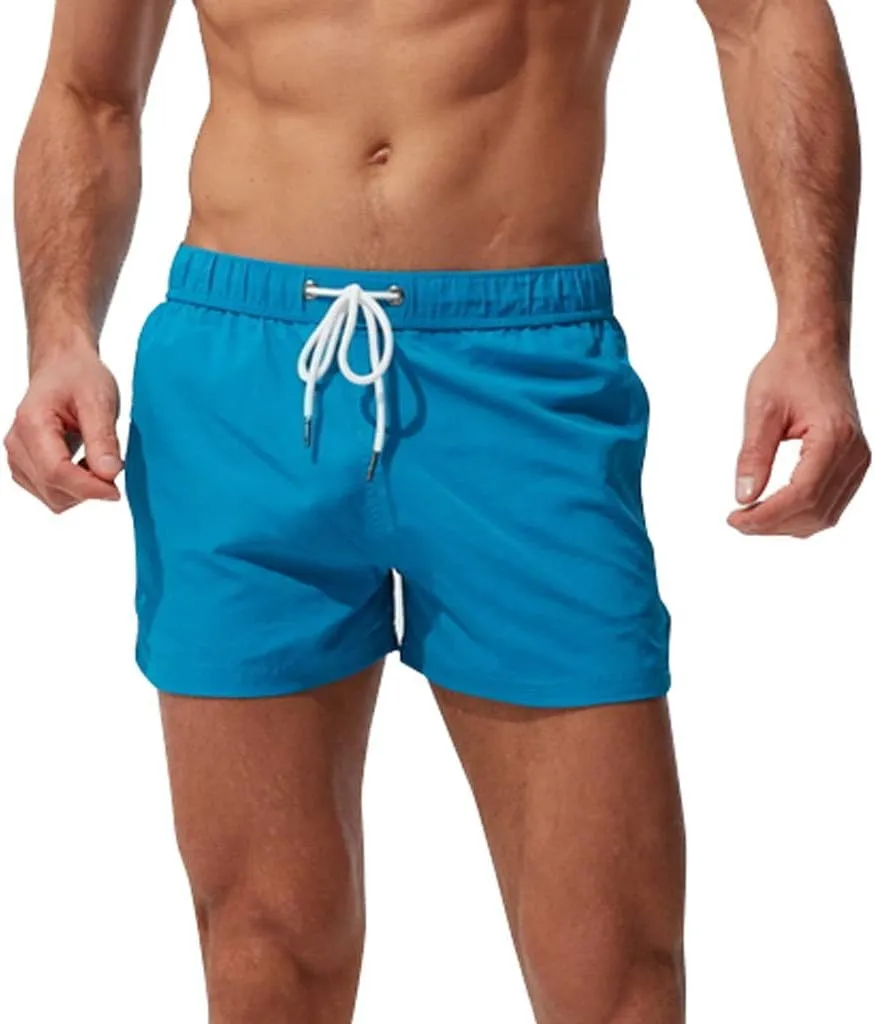Mens Quick Dry Swim Trunks No Liner Elastic Waist Drawstring 5 Inch Swimwear Breathable Summer Island Vocation Beach Shorts