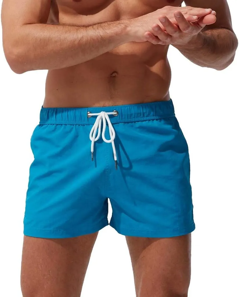 Mens Quick Dry Swim Trunks No Liner Elastic Waist Drawstring 5 Inch Swimwear Breathable Summer Island Vocation Beach Shorts