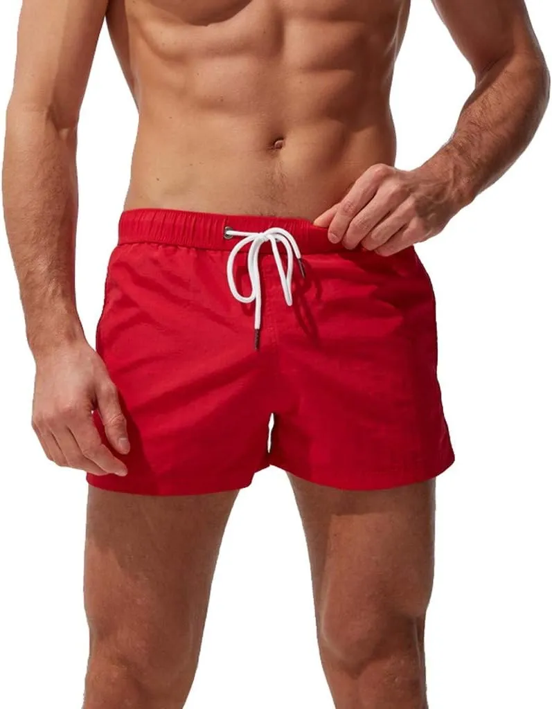 Mens Quick Dry Swim Trunks No Liner Elastic Waist Drawstring 5 Inch Swimwear Breathable Summer Island Vocation Beach Shorts