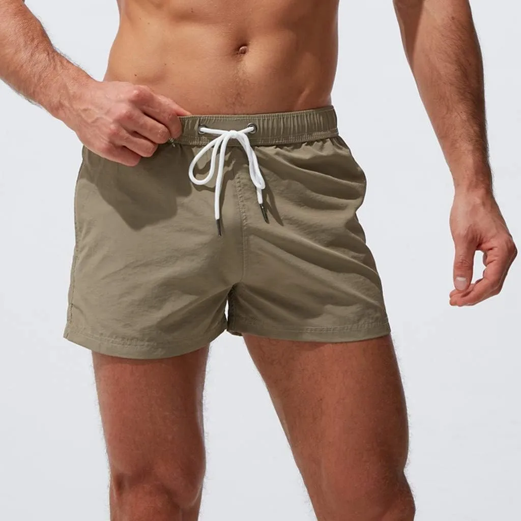 Mens Quick Dry Swim Trunks No Liner Elastic Waist Drawstring 5 Inch Swimwear Breathable Summer Island Vocation Beach Shorts