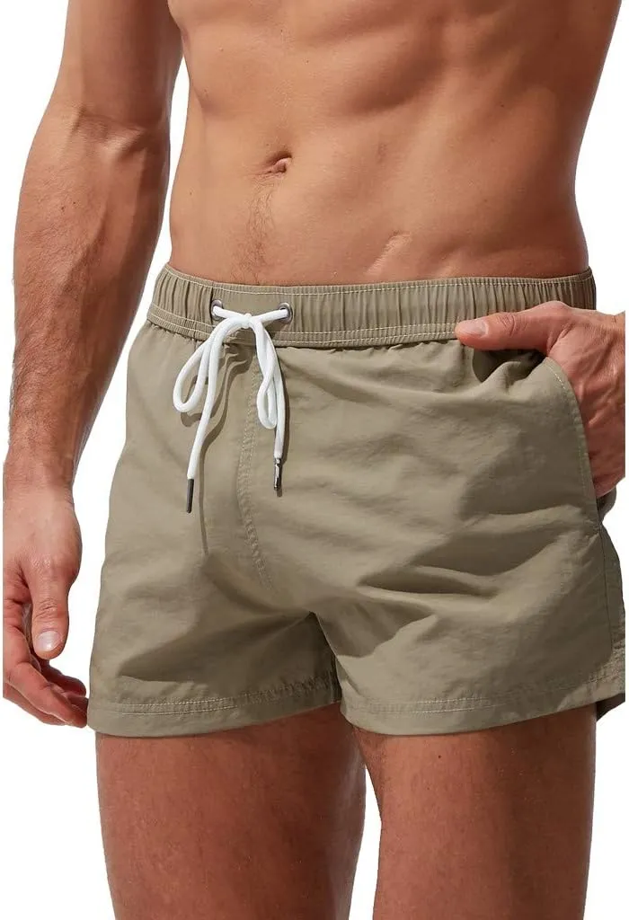 Mens Quick Dry Swim Trunks No Liner Elastic Waist Drawstring 5 Inch Swimwear Breathable Summer Island Vocation Beach Shorts
