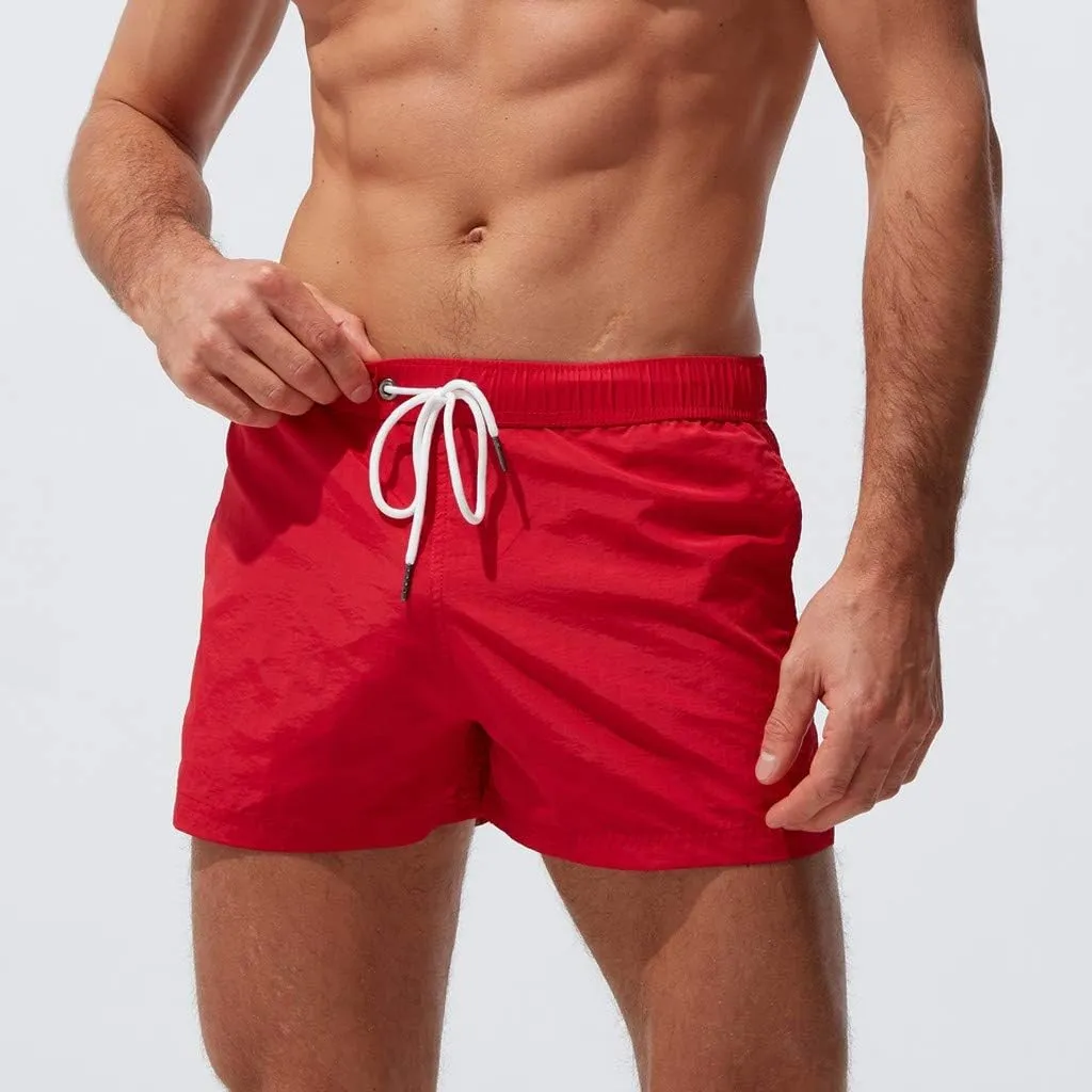 Mens Quick Dry Swim Trunks No Liner Elastic Waist Drawstring 5 Inch Swimwear Breathable Summer Island Vocation Beach Shorts