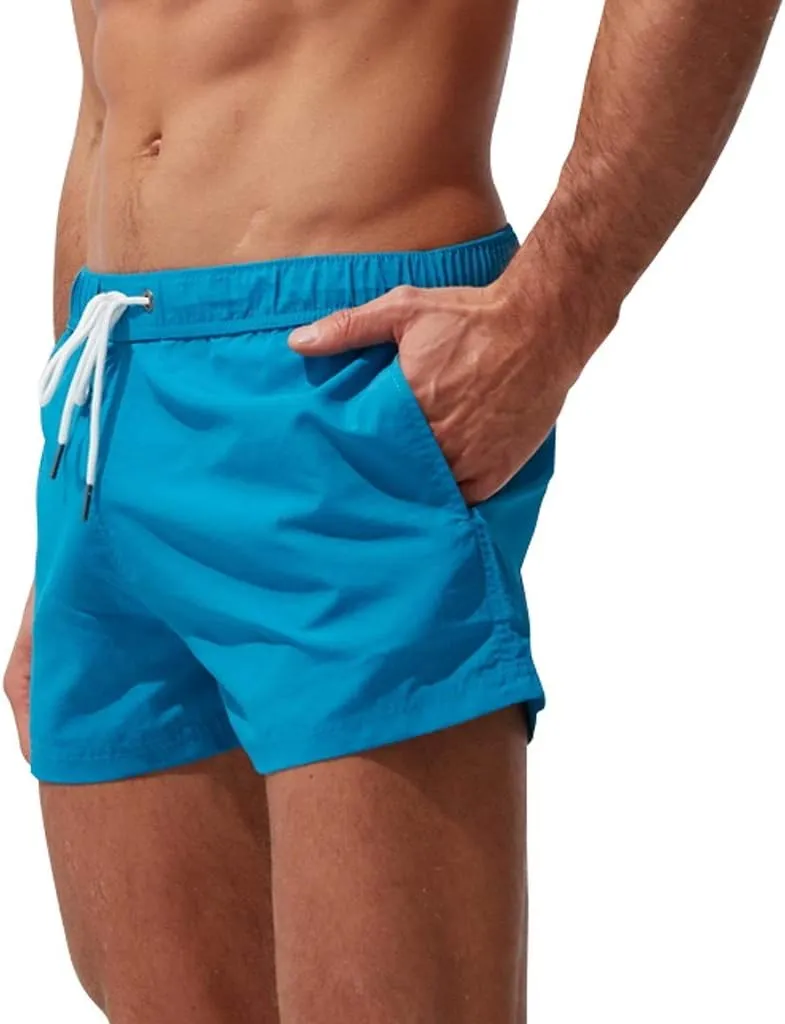 Mens Quick Dry Swim Trunks No Liner Elastic Waist Drawstring 5 Inch Swimwear Breathable Summer Island Vocation Beach Shorts
