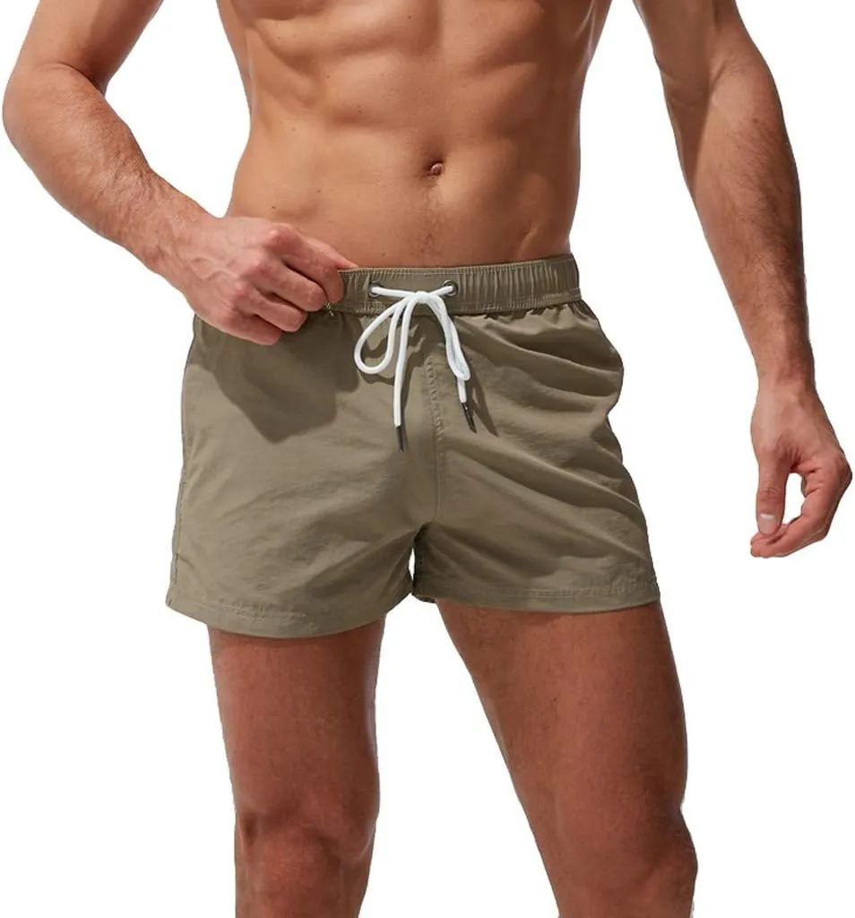 Mens Quick Dry Swim Trunks No Liner Elastic Waist Drawstring 5 Inch Swimwear Breathable Summer Island Vocation Beach Shorts