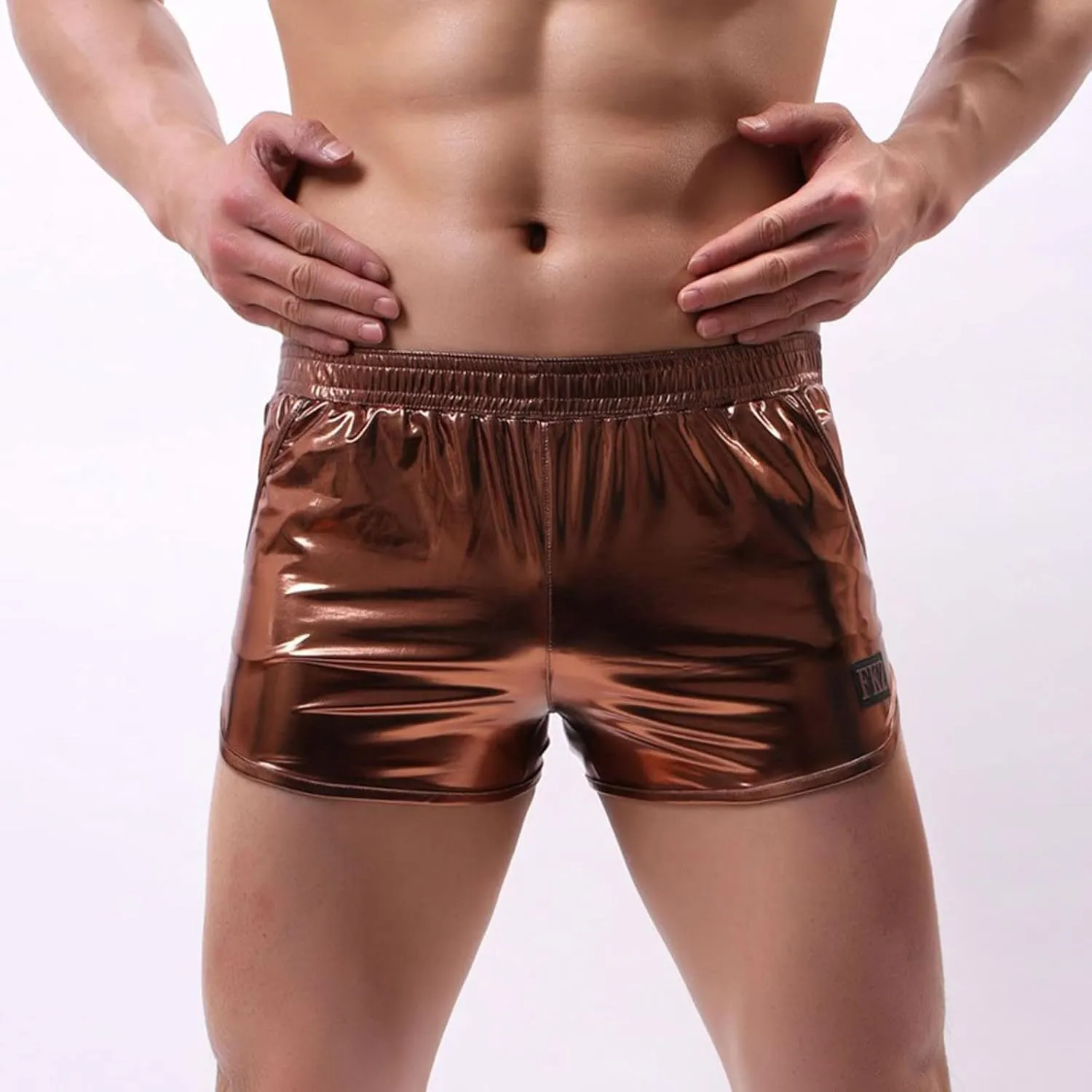 Mens Shiny Metallic Boxer Briefs With Faux Leather Low Waisted Stretch Underwear Trunks Erotic Novelty Underpants Shorts