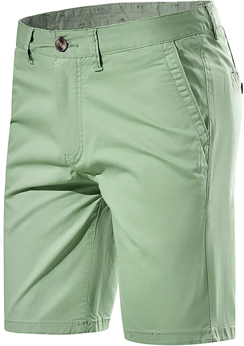 Men's Shorts Casual Chino Pants Straight Leg Slim Fit Work Trousers Waistband Button Plain Bermuda Shorts with Pockets