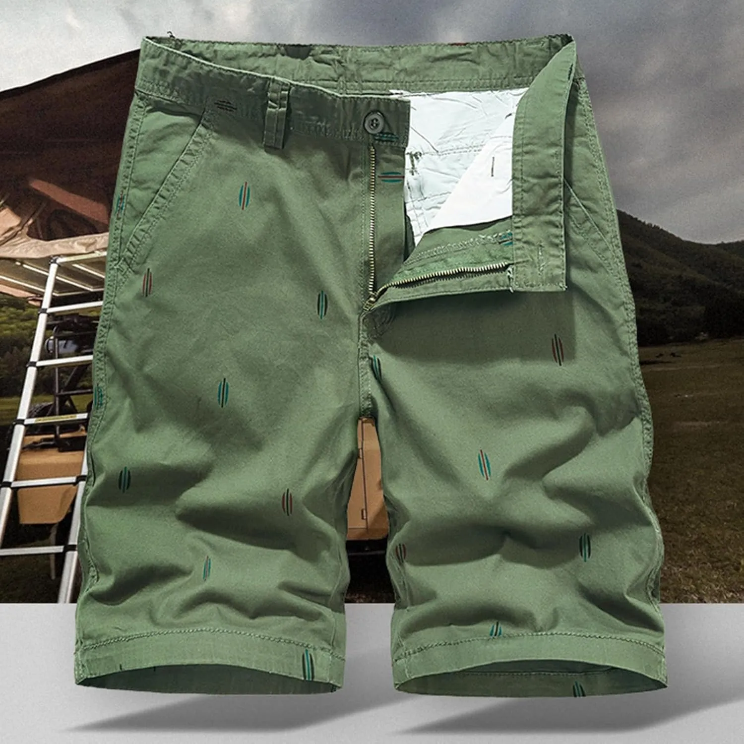 Men's Slim-Fit 5" Flat-Front Comfort Stretch Chino Shorts Casual Summer Beach Shorts Mid-Waist Athletic Golf Cargo Shorts