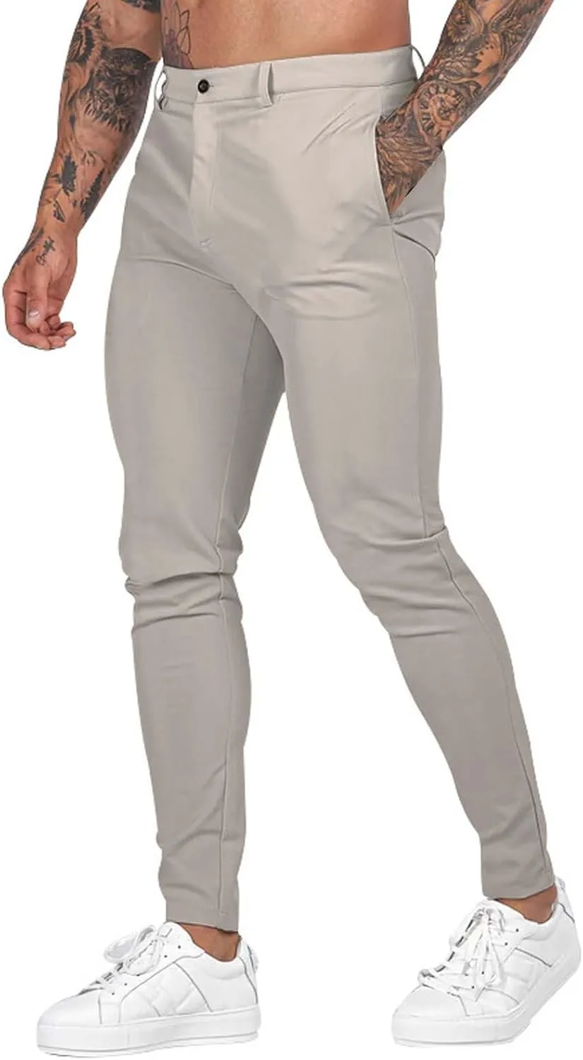 Mens Slim Fit Dress Pencil Pants Classic Flat Front Straight Leg Chinos Pants Business Suit Work Casual Golf Trousers