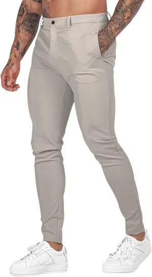 Mens Slim Fit Dress Pencil Pants Classic Flat Front Straight Leg Chinos Pants Business Suit Work Casual Golf Trousers