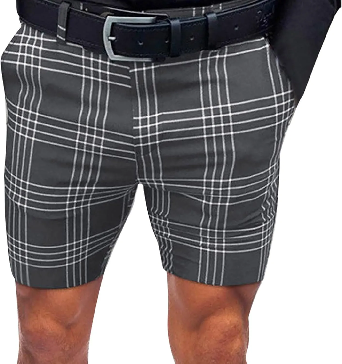 Mens Slim Fit Shorts Golf Office Work Dress Shorts Flat Front Shorts Stretch Plaid Short Casual Chino Short for Men