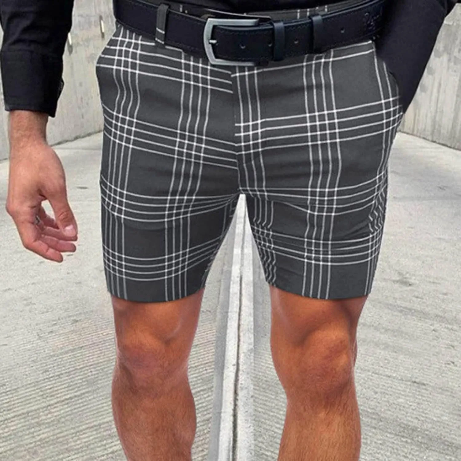 Mens Slim Fit Shorts Golf Office Work Dress Shorts Flat Front Shorts Stretch Plaid Short Casual Chino Short for Men