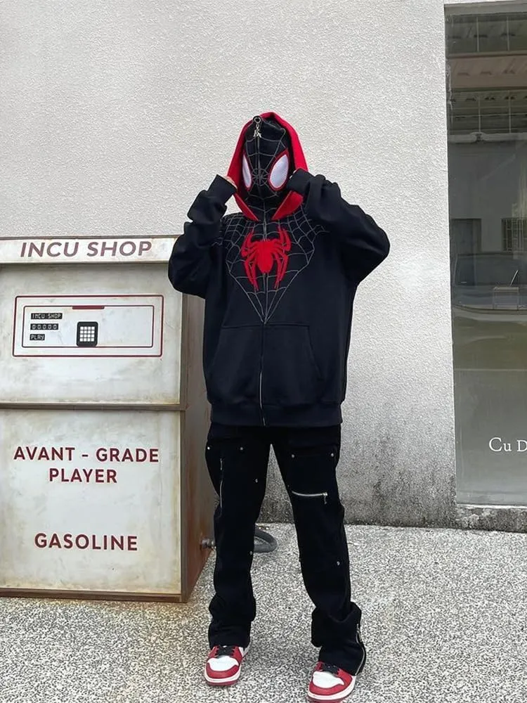 Mens Spider Hoodies Unisex Oversize Goth Jacket Y2K Punk Streetwear Zip Up Hoodie Spider caps