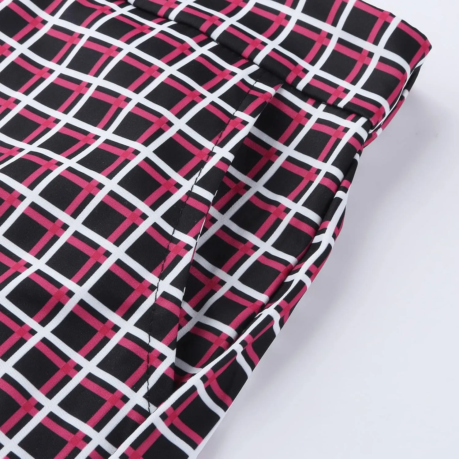 Mens Stretch Plaid Dress Pants Slim Fit Flat-Front Casual Skinny Chinos Business Fashion Golf Pencil Tapered Trousers