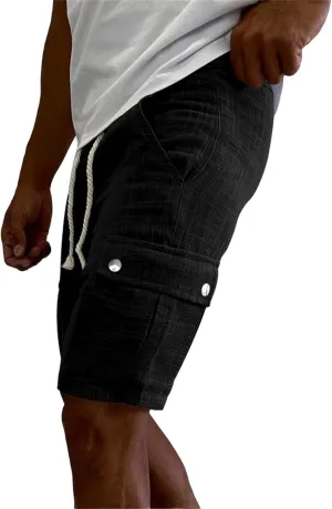 Men's Summer Cargo Shorts Slim Fit Texture Shorts Drawstring Stretchy Thin Pants Fashion Vacation Pants with Pockets