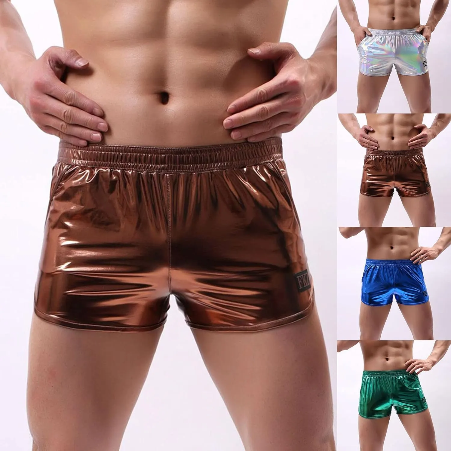 Men's Underpants Bronzed Faux Leather Stretch Underwear Pants Fashion Hot Stamping Leather Underwear