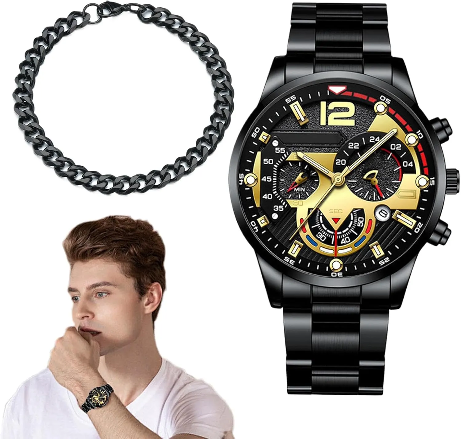 Men's Wrist Watches - Classic Mens Watch | Business Calendar Wristwatch with Bracelet | Men's Watch Calendar Watch | Business Watches for Men Suitable for Formal and Casual Occasions