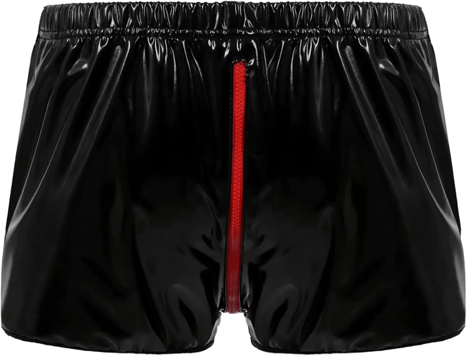 Mens Zipper Faux Leather Trunks Briefs Low Waisted Fashion Soft Bikini Underpants Shorts Fashion Casual Underwear Panties Black One Size