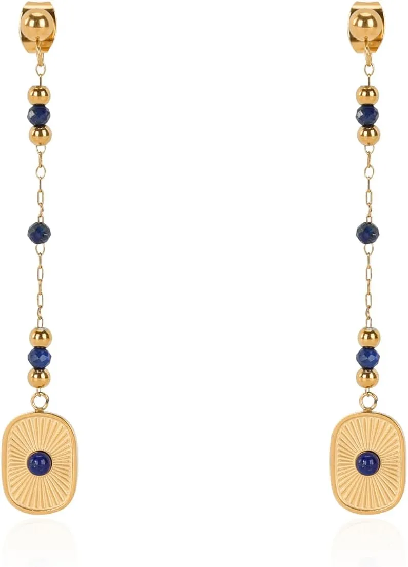 Milan Chiva 14K Gold Drop Dangle Hoop Earrings for Women, Plated Dangle Hoop Abalone Shell Earrings, Statement Teardrop Dainty Dangling Chain Studs Earrings