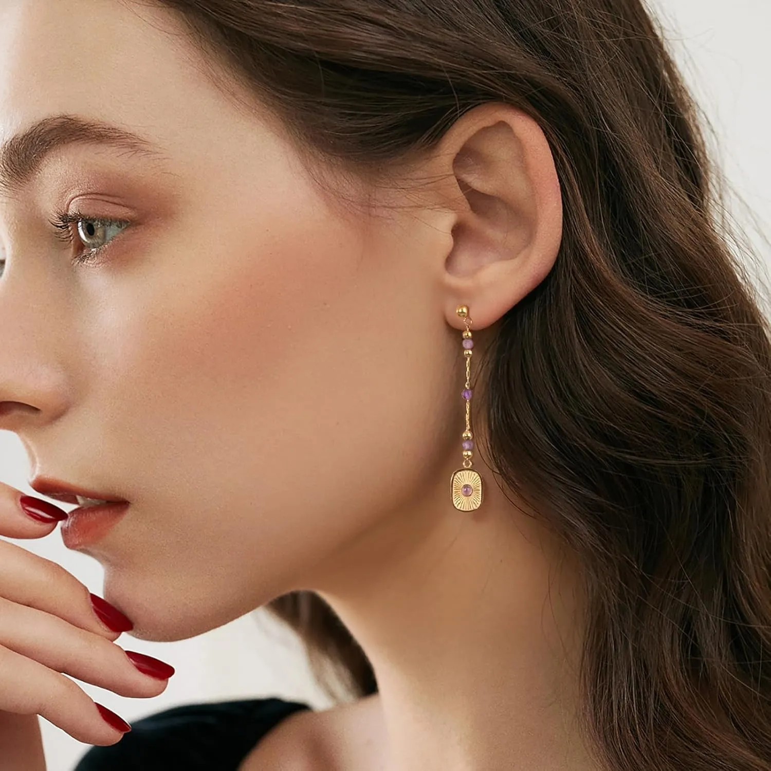Milan Chiva 14K Gold Drop Dangle Hoop Earrings for Women, Plated Dangle Hoop Abalone Shell Earrings, Statement Teardrop Dainty Dangling Chain Studs Earrings