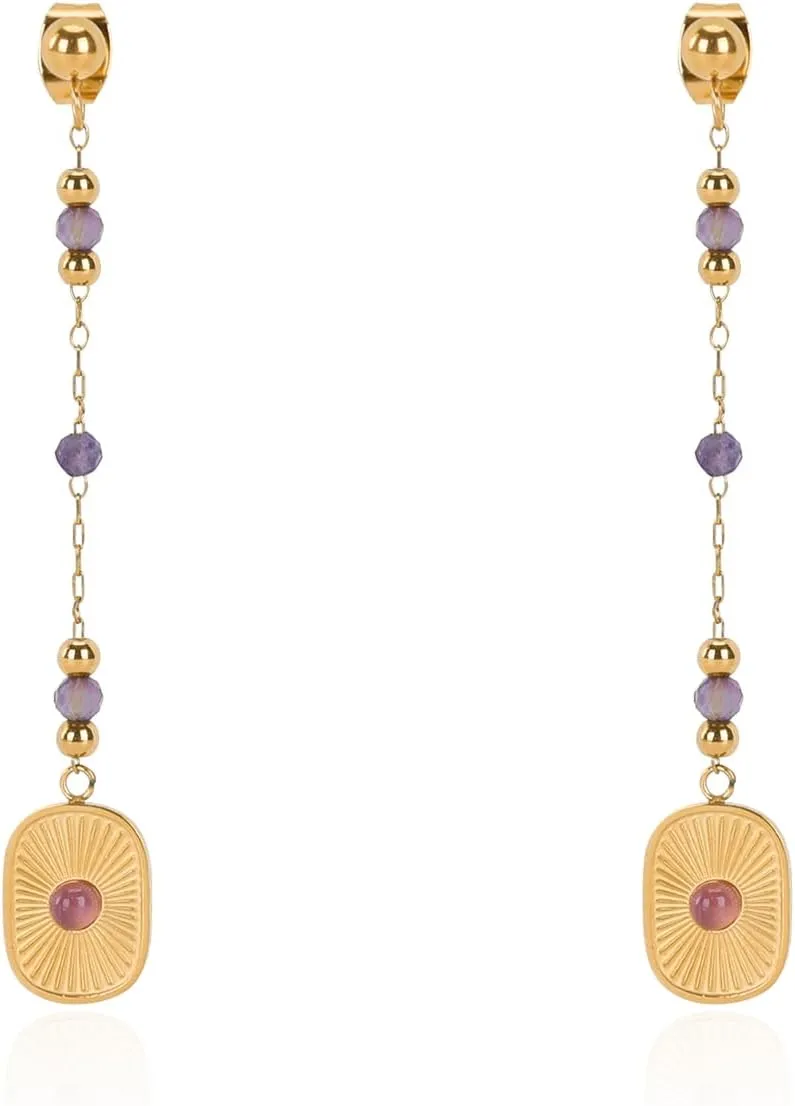 Milan Chiva 14K Gold Drop Dangle Hoop Earrings for Women, Plated Dangle Hoop Abalone Shell Earrings, Statement Teardrop Dainty Dangling Chain Studs Earrings