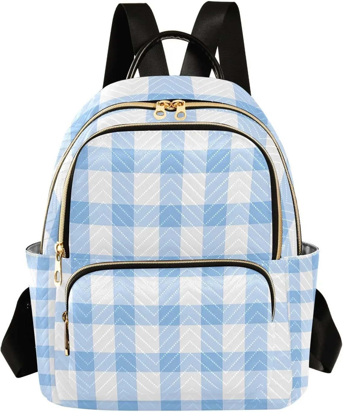 Mini Backpack for Women Lightbluewhitecheck Pattern Small Purse Daypacks Stylish Bags Lightweight Travel Backpacks for College Shopping Work Dating