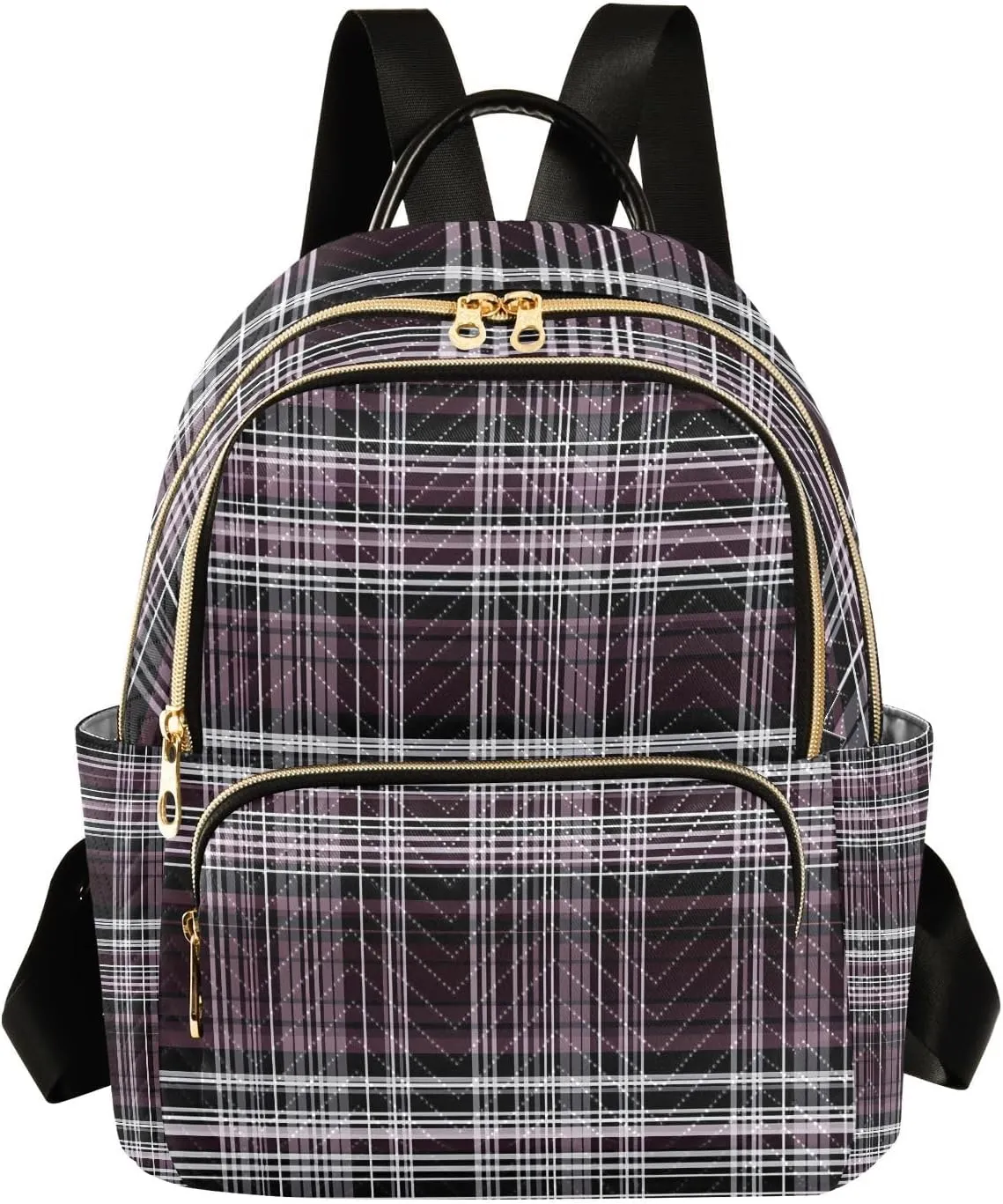 Mini Backpack for Women Plum Plaid Pattern Small Purse Daypacks Stylish Bags Lightweight Travel Backpacks for College Shopping Work Dating