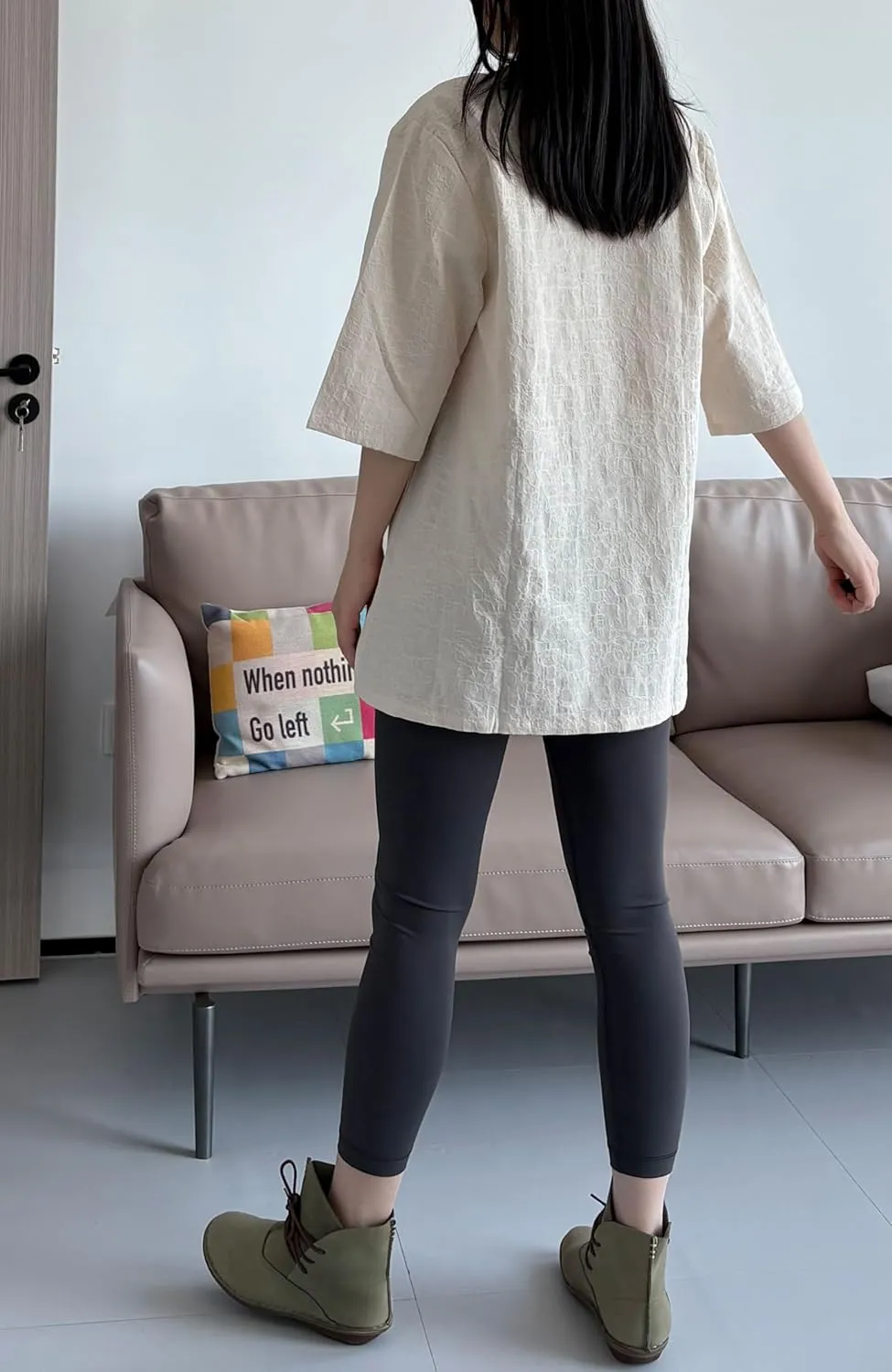 Minibee Women's 3/4 Sleeve Cotton Linen Jacquard Blouses Top T-Shirt