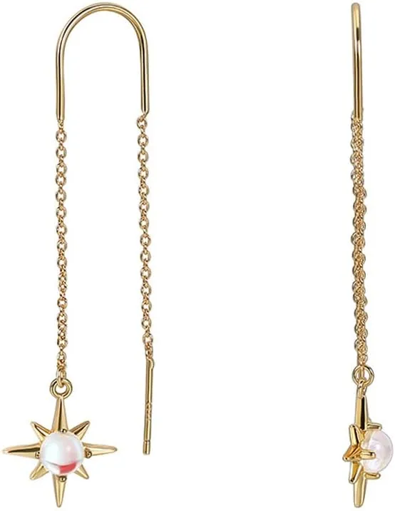 Minimalist Star Glass Long Threader Tassel Chain Gold Dangle Drop Earrings for Women 14K Gold Plated Hypoallergenic Lightweight Simple Trendy Dainty Earrings Jewelry Gifts
