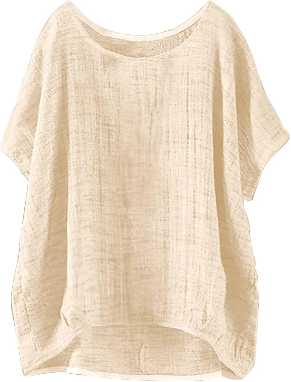 Miyaomn Women's Casual Linen Shirts Oversized Short Sleeve Crewneck Loose Fit Tees Blouse Summer Lightweight Solid Tunic Tops
