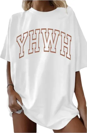 MNLYBABY Christian Oversized Shirt Women YHWH Tshirts Jesus Faith Inspirational Casual Tee Tops