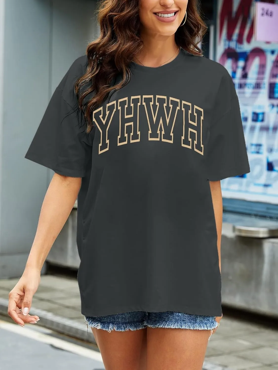 MNLYBABY Christian Oversized Shirt Women YHWH Tshirts Jesus Faith Inspirational Casual Tee Tops