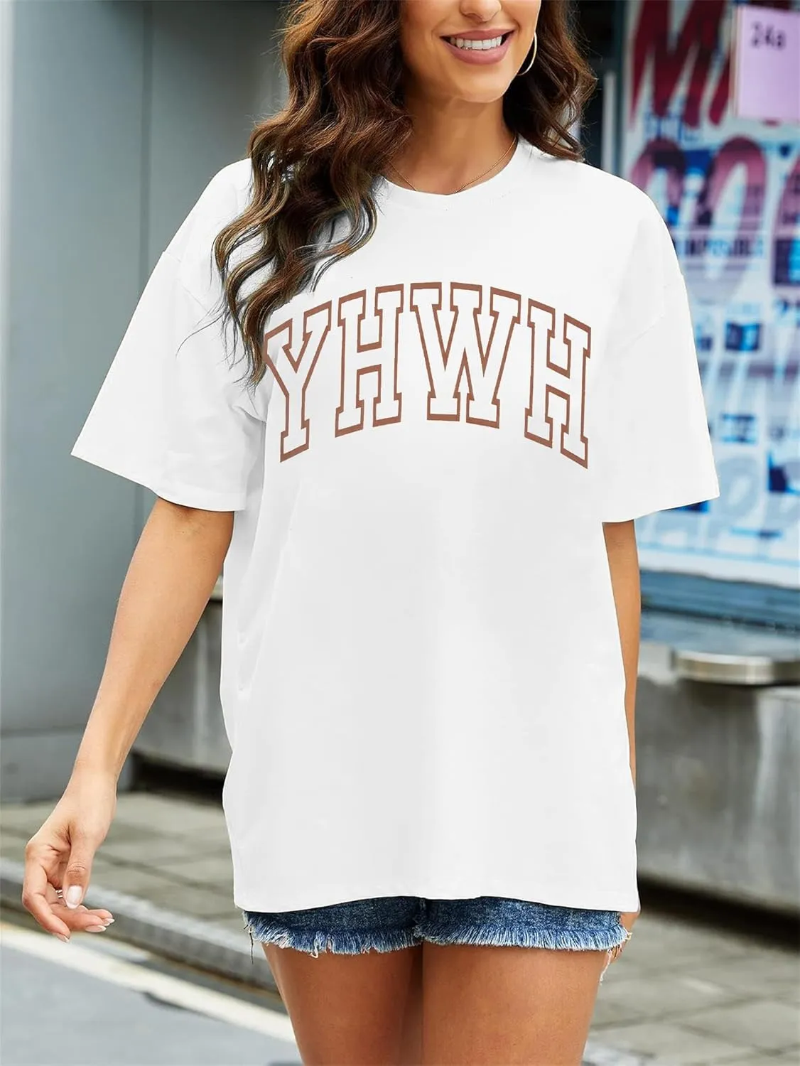 MNLYBABY Christian Oversized Shirt Women YHWH Tshirts Jesus Faith Inspirational Casual Tee Tops