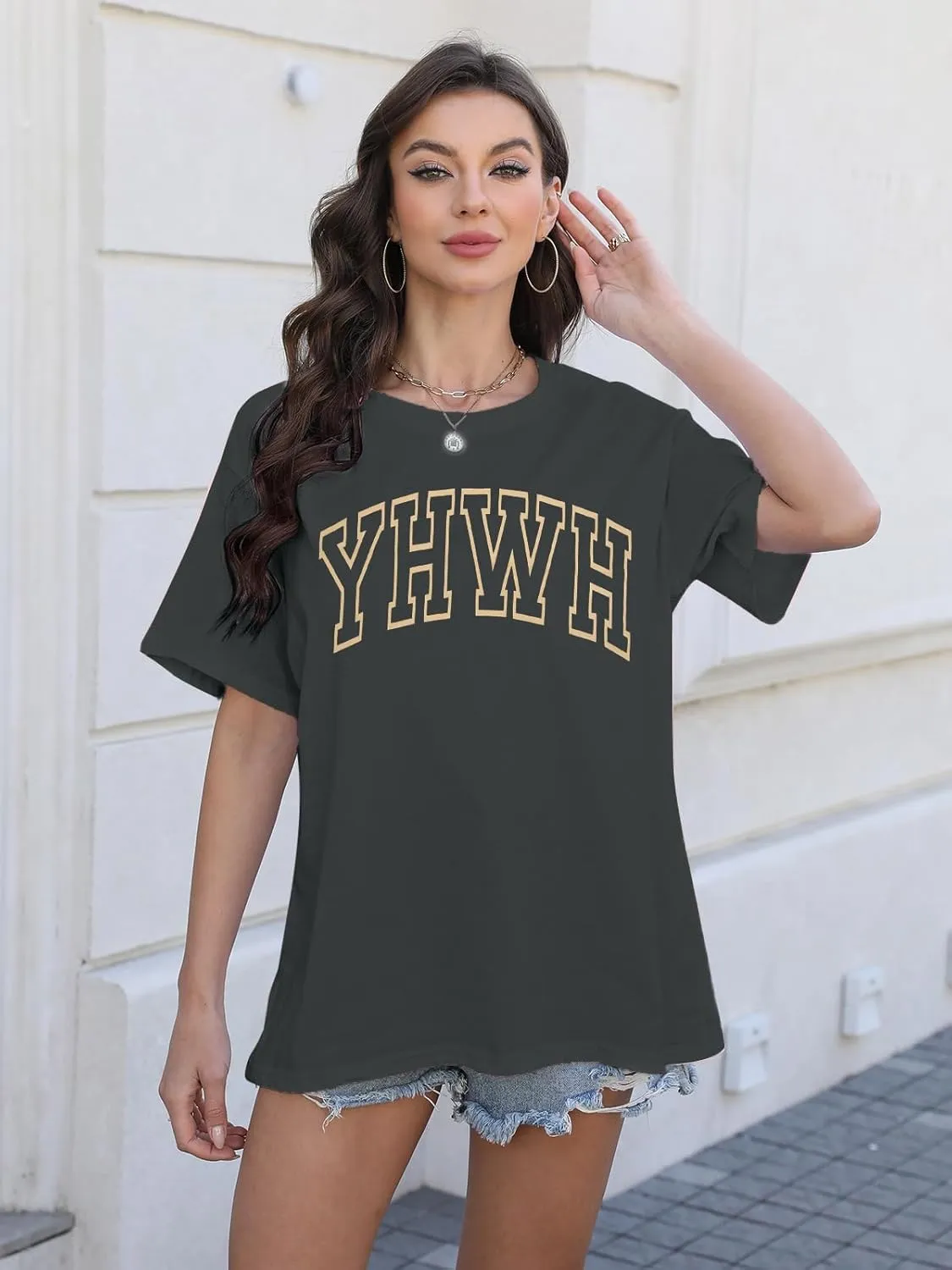 MNLYBABY Christian Oversized Shirt Women YHWH Tshirts Jesus Faith Inspirational Casual Tee Tops
