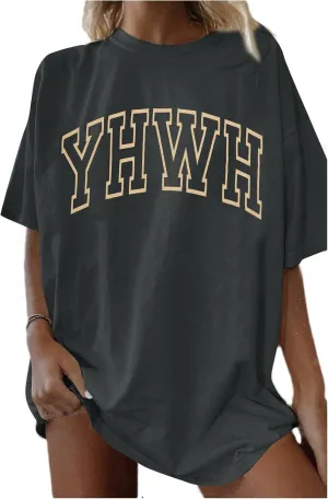 MNLYBABY Christian Oversized Shirt Women YHWH Tshirts Jesus Faith Inspirational Casual Tee Tops