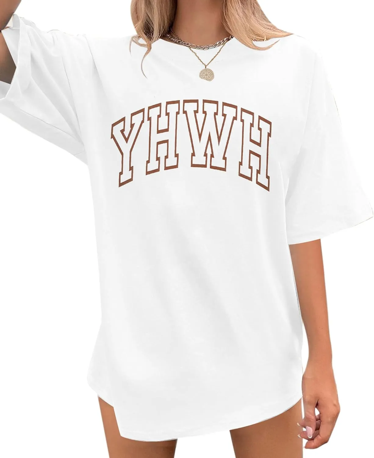 MNLYBABY Christian Oversized Shirt Women YHWH Tshirts Jesus Faith Inspirational Casual Tee Tops
