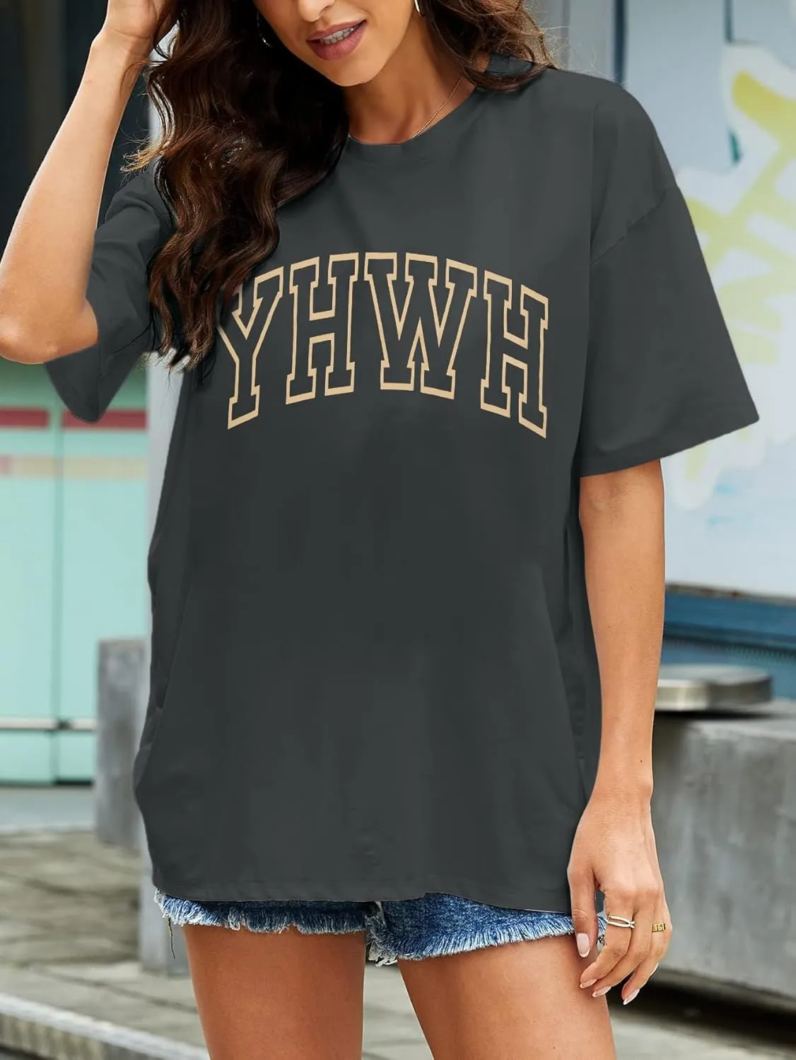 MNLYBABY Christian Oversized Shirt Women YHWH Tshirts Jesus Faith Inspirational Casual Tee Tops