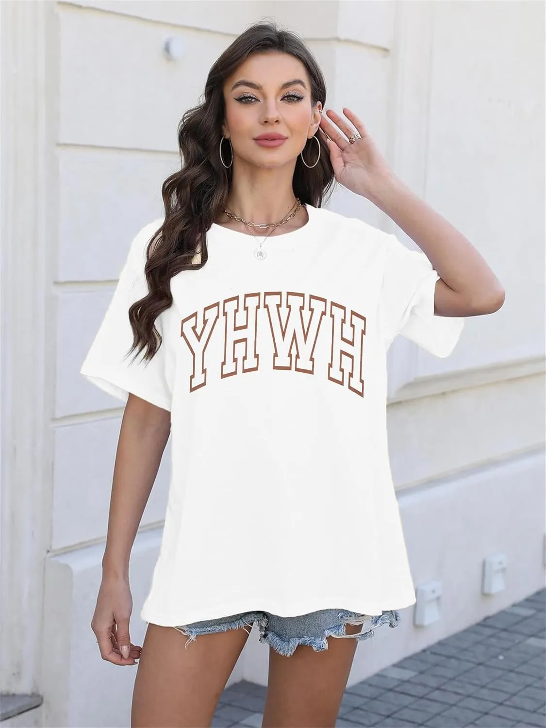 MNLYBABY Christian Oversized Shirt Women YHWH Tshirts Jesus Faith Inspirational Casual Tee Tops