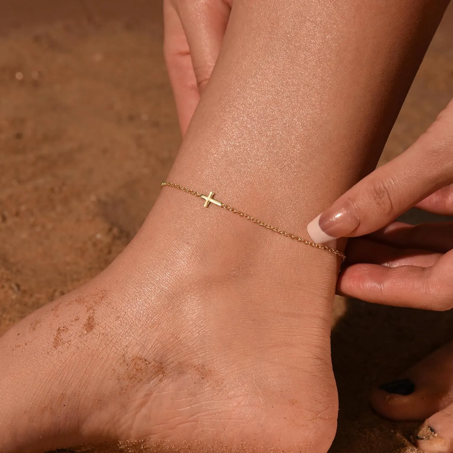 MOLEVY Ankle Bracelets for Women 14K Gold Plated Anklet Silver Anklets Waterproof Evil Eye Beaded Pearl Tennis Crystal Heart Cuba Link Chain Anklets Dainty Jewelry Gift for Her