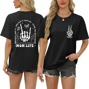 Mom Life Shirts for Women Funny Oversized Mama Tshirt Skeleton Graphic Tees Vintage Casual Short Sleeve T-Shirts Tops