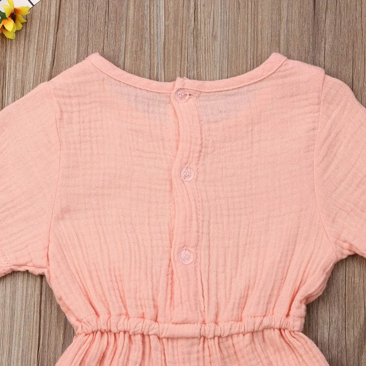 Mubineo Toddler Baby Girl Summer Fall Basic Plain Short Sleeve Cotton Linen Drawstring Romper Jumpsuit