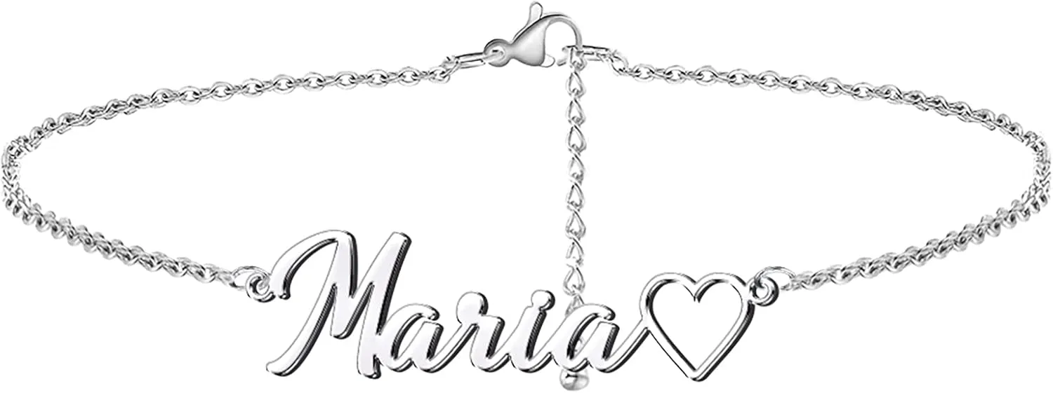 Novgarden Personalized Ankle Bracelets for Women, Sterling Silver Women Beaded Name Anklets with Cuban Chain Link Custom Bracelets Summer Beach Jewelry for Teen Girls