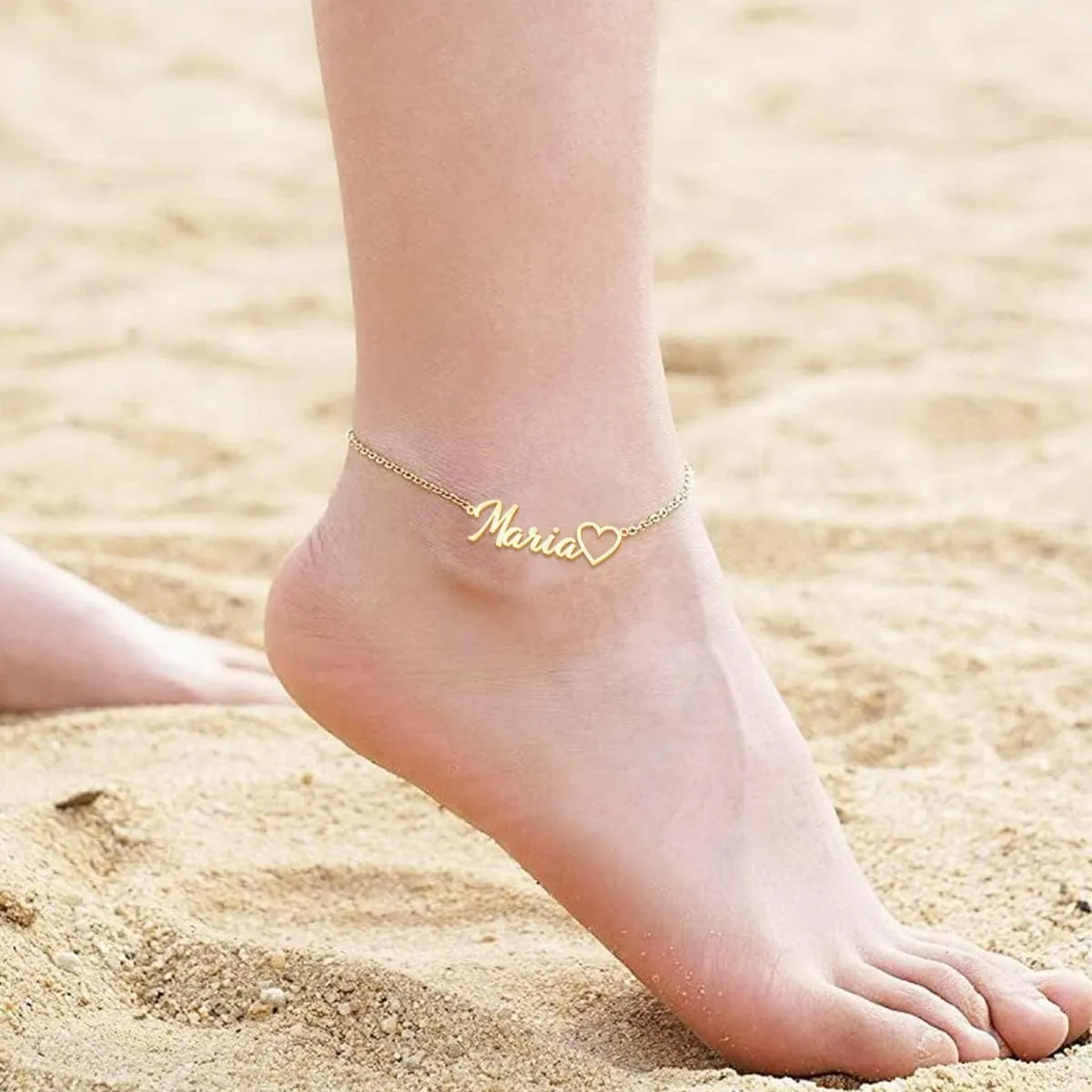 Novgarden Personalized Ankle Bracelets for Women, Sterling Silver Women Beaded Name Anklets with Cuban Chain Link Custom Bracelets Summer Beach Jewelry for Teen Girls